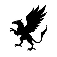 A fierce black silhouette of a griffin