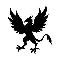A fierce black silhouette of a griffin