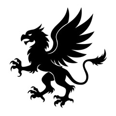 A fierce black silhouette of a griffin