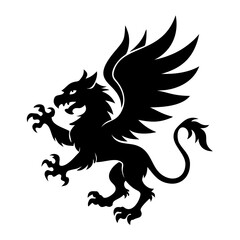 A fierce black silhouette of a griffin