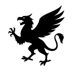 A fierce black silhouette of a griffin