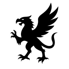 A fierce black silhouette of a griffin