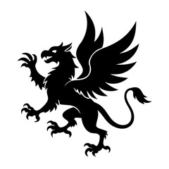 A fierce black silhouette of a griffin