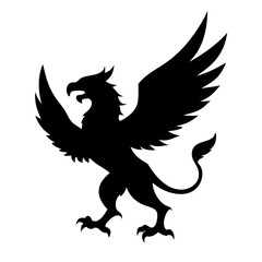 A fierce black silhouette of a griffin