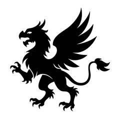 A fierce black silhouette of a griffin