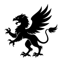 A fierce black silhouette of a griffin