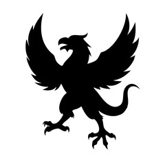 A fierce black silhouette of a griffin