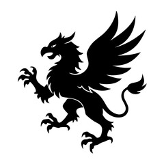 A fierce black silhouette of a griffin