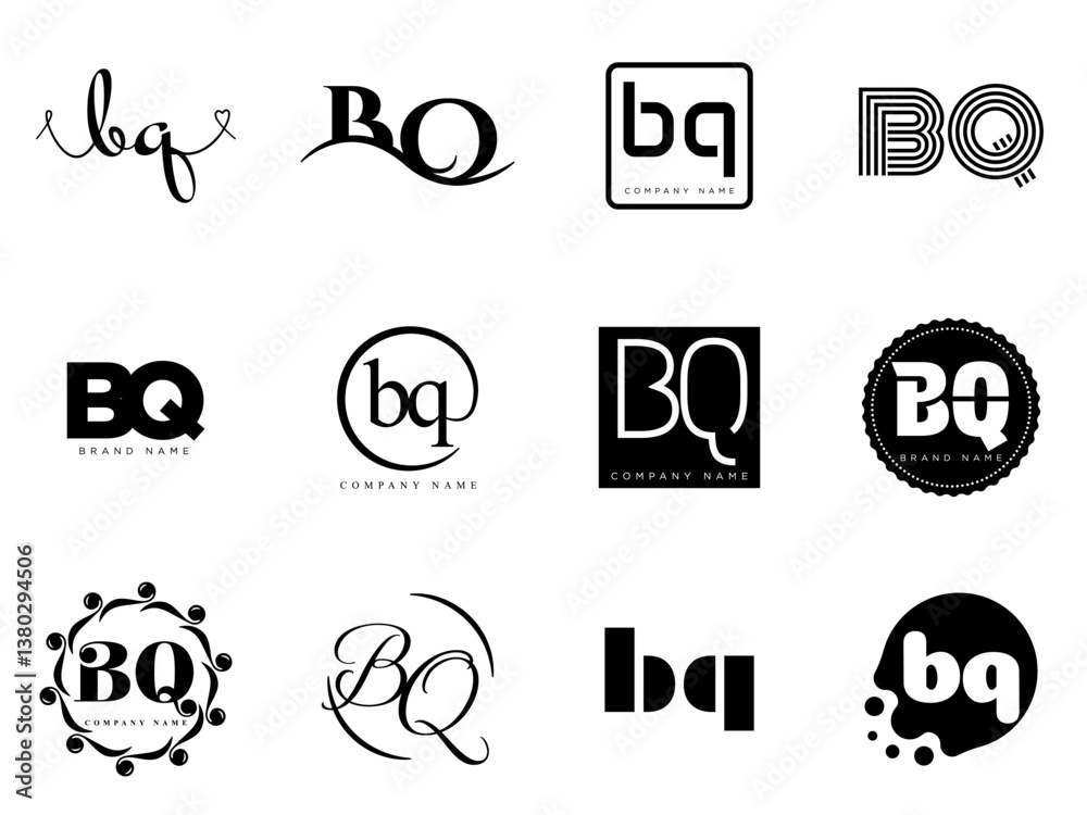 Fototapete bq logo company template. letter b and q logotype. set different classic serif lettering and modern 