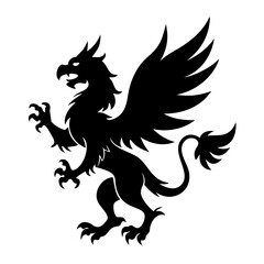 A fierce black silhouette of a griffin