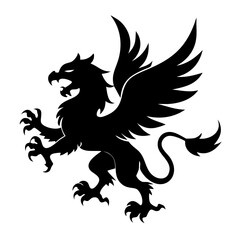 A fierce black silhouette of a griffin
