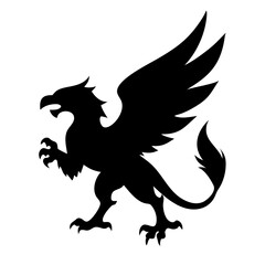 A fierce black silhouette of a griffin