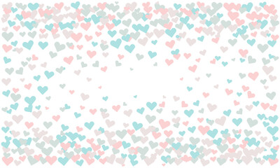 A delightful scattering of pastel pink and blue hearts on a white background. Perfect for Valentines Day, weddings, or any project needing a touch of romantic whimsy.