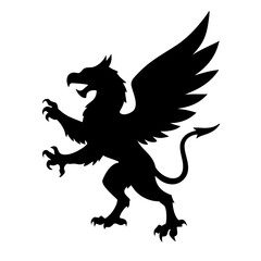 A fierce black silhouette of a griffin