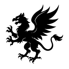 A fierce black silhouette of a griffin