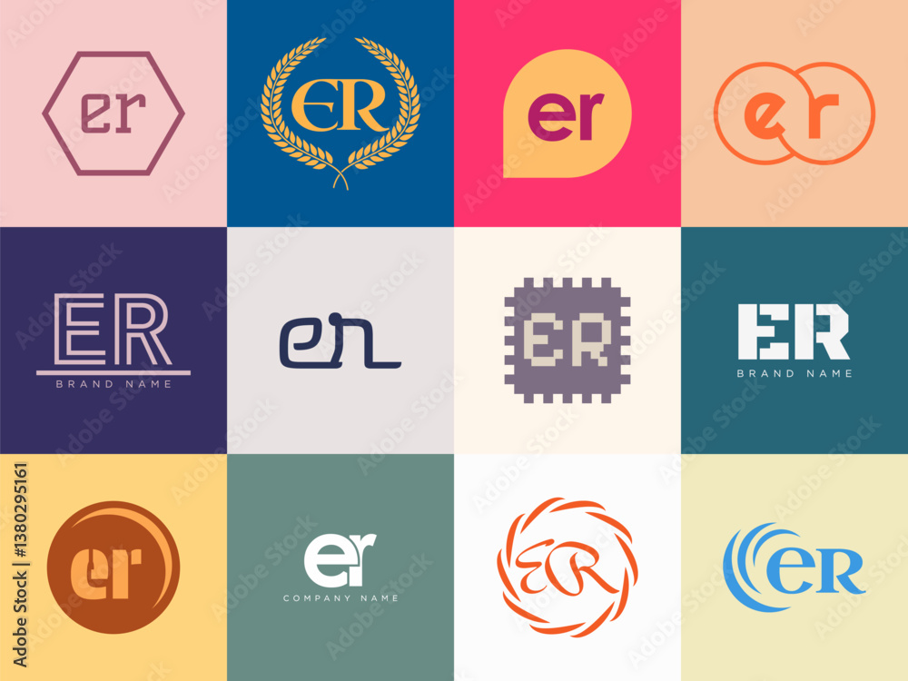 Fototapete er logo company template. letter e and r logotype. set different classic serif lettering and modern 
