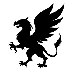 A fierce black silhouette of a griffin