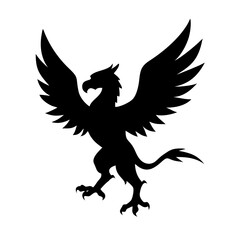 A fierce black silhouette of a griffin