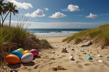 Obraz premium Pastel easter egg trio wildflower.