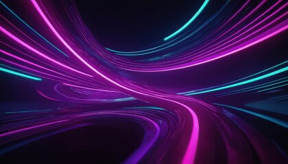 Abstract Neon Trails: Dynamic, flowing lines of vibrant purple and teal light paint a captivating scene against a dark backdrop, creating a sense of energy and futuristic movement.