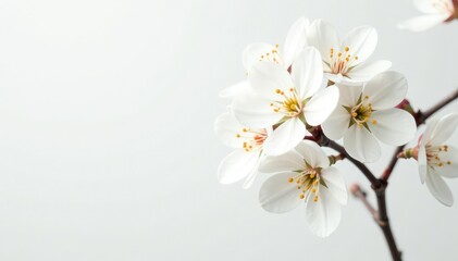 Fototapeta premium Delicate white blossoms against a pure white backdrop, studio, flora