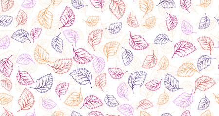Naklejka premium Basil leaves outline vector seamless pattern graphic design. Floral hand drawn background. Birch or linden foliage textile print. Autumn organic doodle leaves wrapping paper pattern. Minimal canvas 