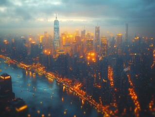 Fototapeta premium Omaha Nebraska Downtown City Skyline Aerial View at Twilight