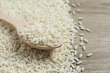 Composition with white rice on the table