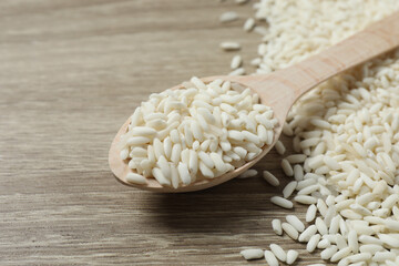 Composition with white rice on the table