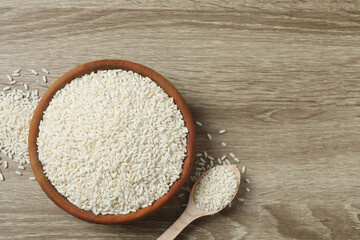 Composition with white rice on the table