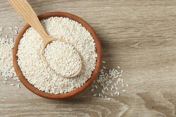 Composition with white rice on the table