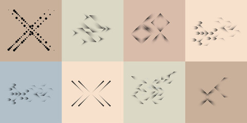 Art composition with halftone dots .Modern art design .Neutral color stripes .Transition dots. Geometric shape. Wall art