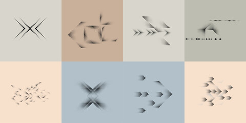 Art composition with halftone dots .Modern art design .Neutral color stripes .Transition dots. Geometric shape. Wall art