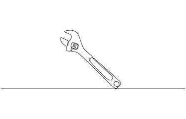 Continuous one line drawing of wrench- engineer equipment, Labor day wrench tools continuous one line drawing. Wrench in single line draw illustration. Editable stroke.