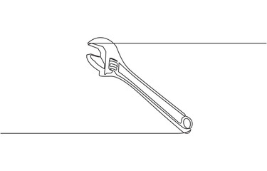 Continuous one line drawing of wrench- engineer equipment, Labor day wrench tools continuous one line drawing. Wrench in single line draw illustration. Editable stroke.