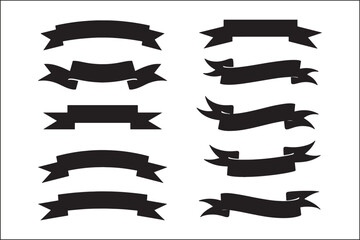Obraz premium Vintage Ribbon Banner Set – Classic Vector Silhouette PackRetro Ribbon Vector – Decorative Banner Silhouette CollectionElegant Ribbon Banners – Vintage Scroll & Label Vector SetHand-Drawn Ribbon