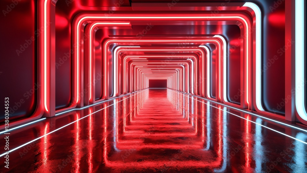 Aufkleber Abstract corridor with glowing red and white light patterns creating a futuristic atmosphere in a dark environment