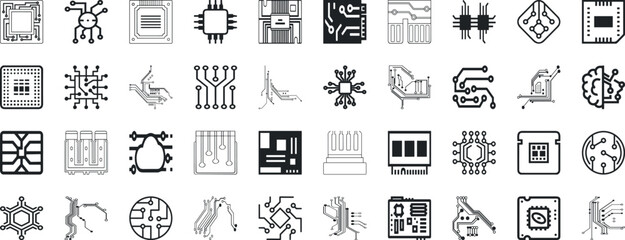 Electrical component symbols vector pack shows resistor, capacitor, transistor, diode, batterie, switch for circuit diagram designs, engineering visuals, electronics education