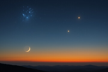 osservazione del cielo: luna, pianeti e pleiadi durante la notte