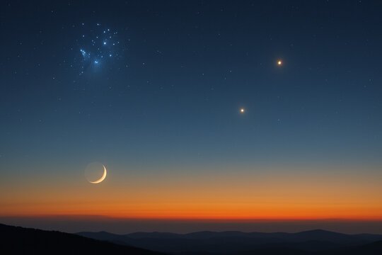 osservazione del cielo: luna, pianeti e pleiadi durante la notte