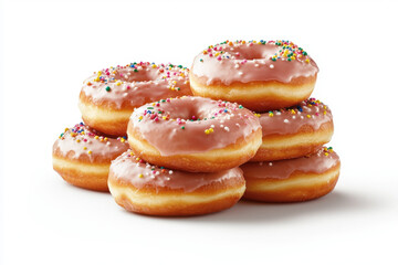 Isolated classic glazed doughnuts with smooth pink icing sweet treats minimalist background gourmet presentation high-quality photography for dessert lovers