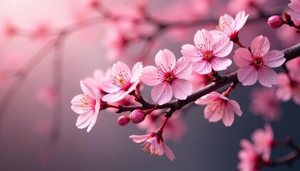 Fototapeta premium Intricate sakura branch pattern, full bloom, vibrant pink , floral, branch