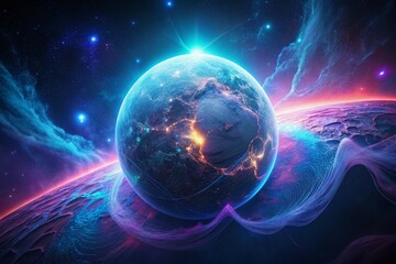 Fototapeta premium Glowing Earth 3D Animation: Digital Network Connections Surreal Photography Stock Photo