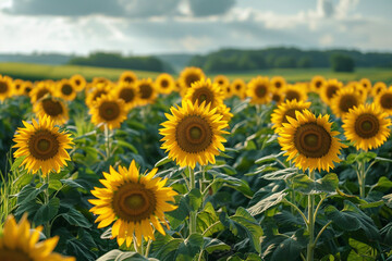 Fototapeta premium sunflower field with blue sky