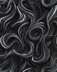 Abstract swirling patterns in shades of black and gray, creating a dynamic and fluid texture that evokes a sense of movement and depth, suitable for backgrounds or artistic designs