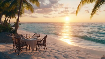 Obraz premium Seaside Sunset Dining for a Magical Evening