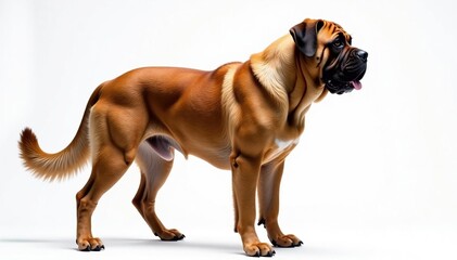 Obraz premium Majestic mastiff, powerful stance, white background, mastiff, front view, sitting