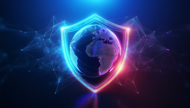 binary code with shield and lock for security concept