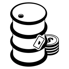 Crude Oil price isometric Concept, Barrel with Dollar Coin Vector outline icon Design, Oil and Gas industry Symbol, Hydrocarbon Energy Sector Sign, Service and supply  illustration