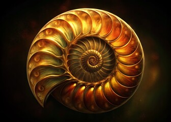 Golden Ammonite Fossil Shell Close-up Silhouette - Intricate Spiral Pattern in Warm Light